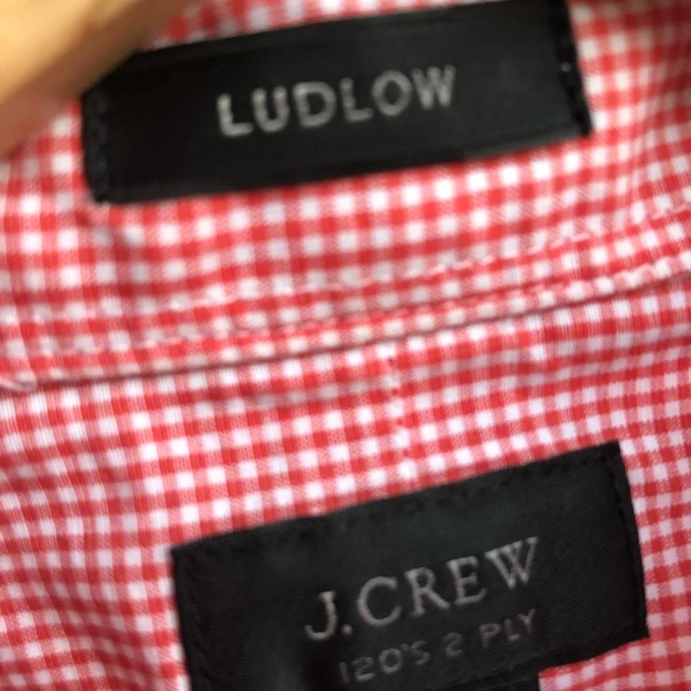 J.Crew Ludlow Slim Dress Shirt M Red Gingham Linen